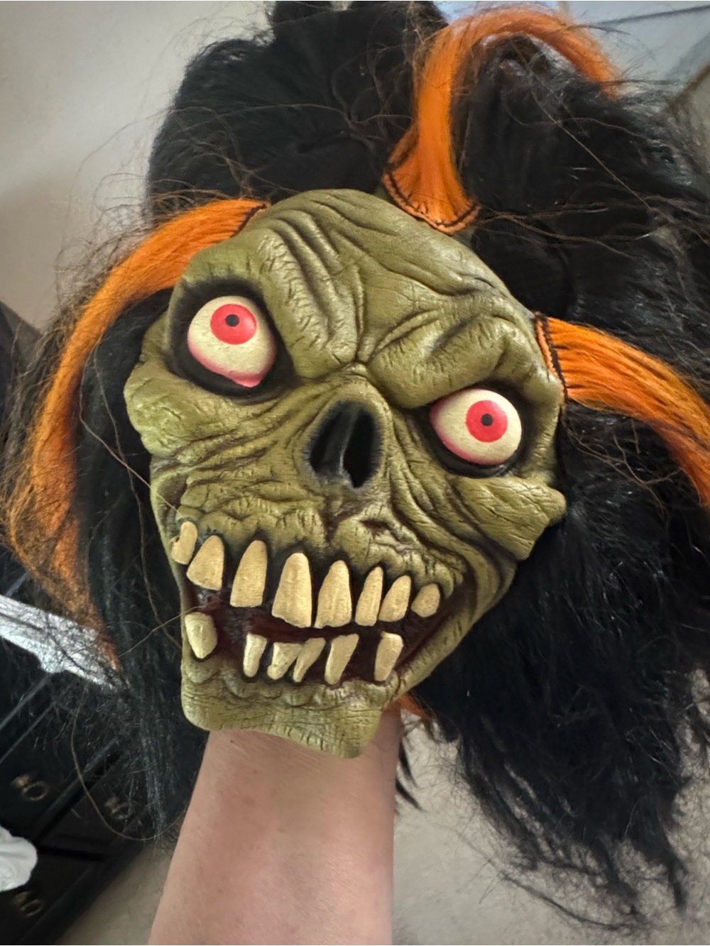 Kids Vintage Halloween Mask Shrunken Head with Long Hair